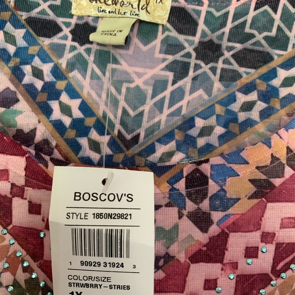 NWT One World ladies boho top short sleeves 1X - Picture 3 of 11